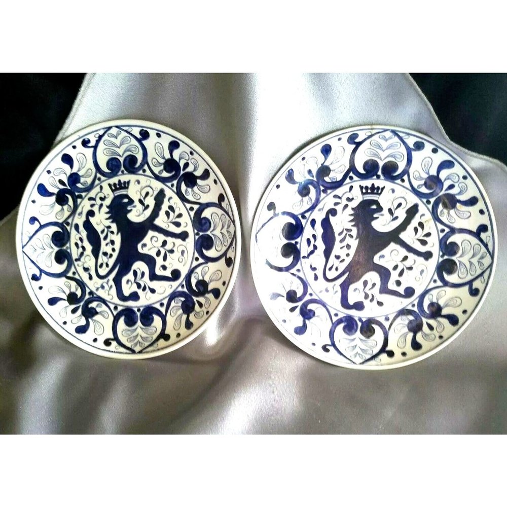 Hartford porcelain decorative plates w/Lyons Cobalt Blue set of 2 Argentina Vtg